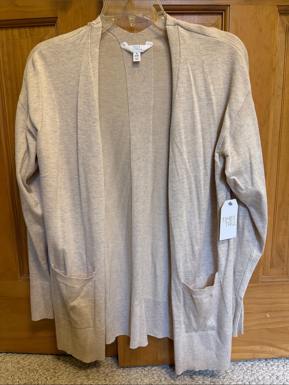 Time and Tru Beige Open-Front Lightweight Cardigan